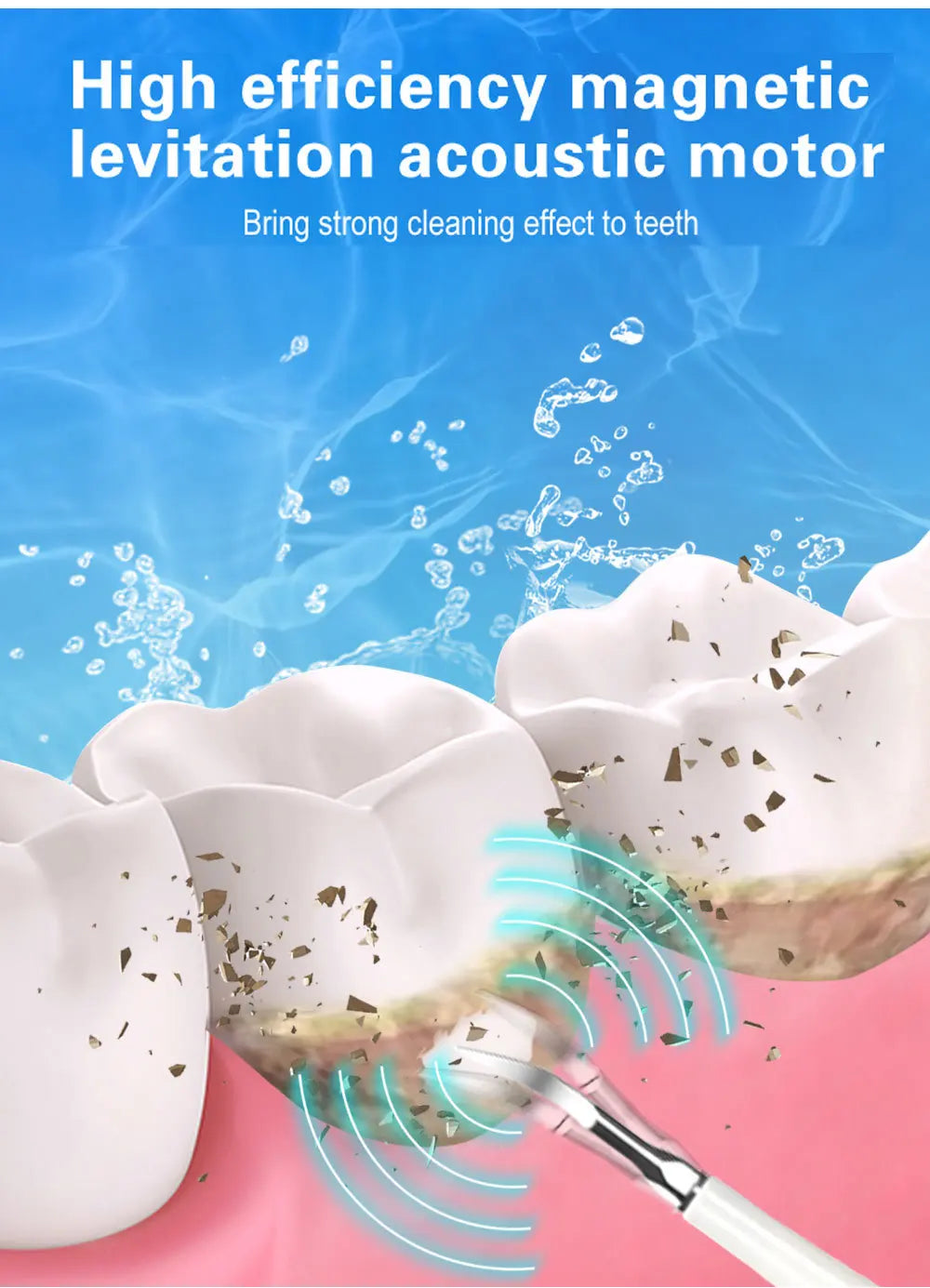 High Power Ultrasonic Dental Cleaner Electric Sonic Device for Tartar Plaque and Teeth Stain Removal
