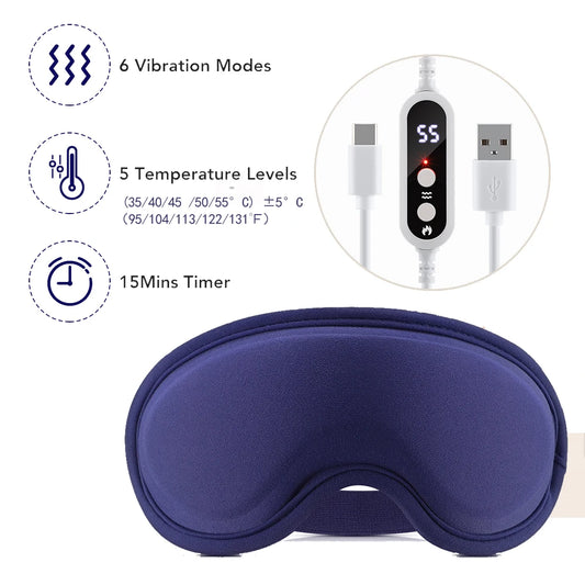 USB Eye Massager Heated Eye Shade Relieve Eye Fatiuge Remove Dark Circles Hot Eye Cover for Night Sleep Travel Office Eye Mask