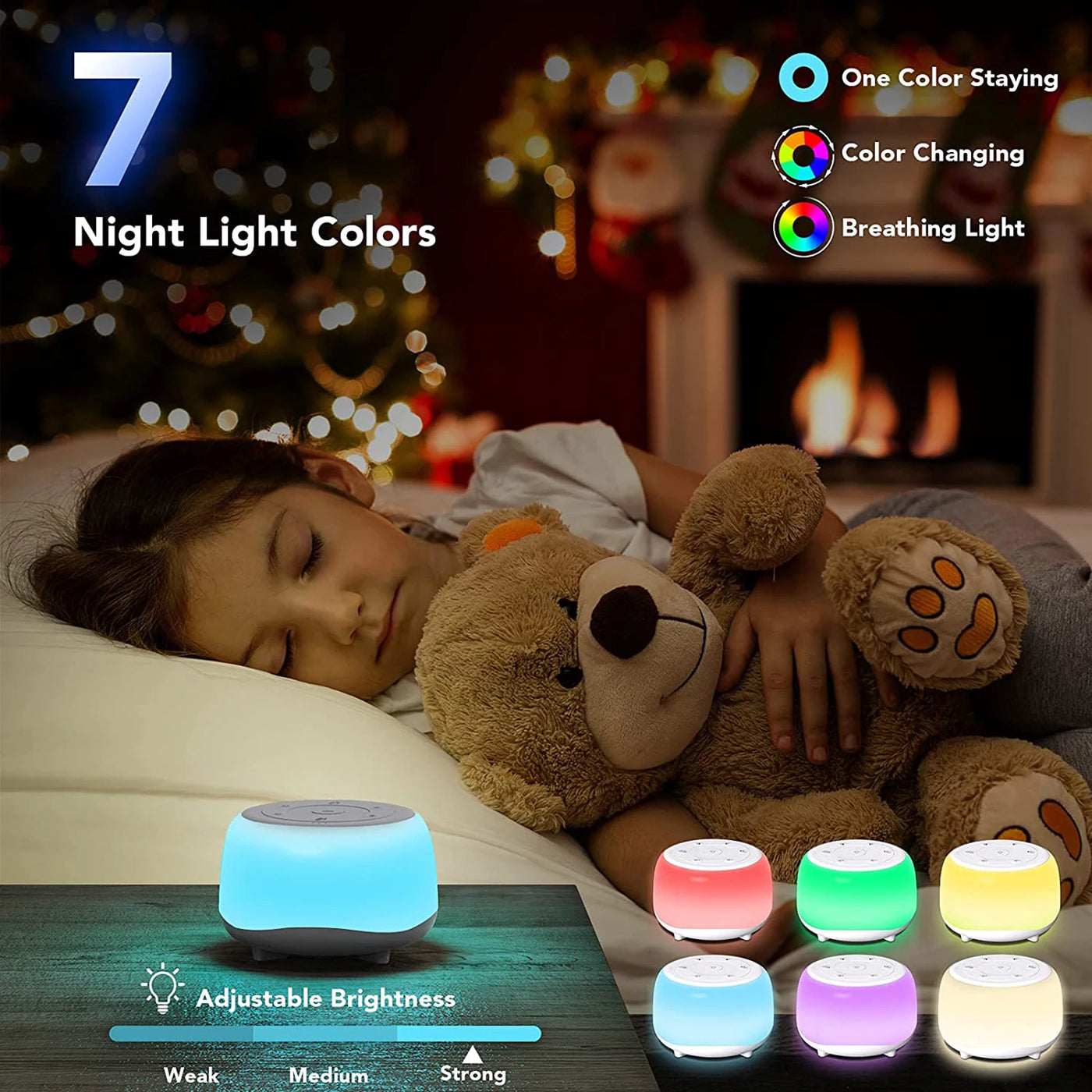MBZ203 White Noise Machine Sleep Sound Machine for Baby Sleep Soother 7 Colors Night Lights 34 Soothing Sounds Adjustable Timer